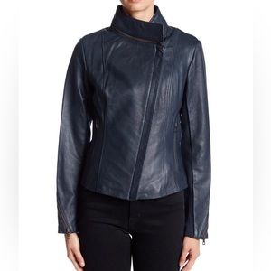 Sam Edelman leather jacket zip neck moto jacket sz XS